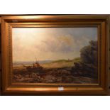 A late 19th Century coastal scene oil painting on canvas, 30 x 45 cms approx, signed bottom left