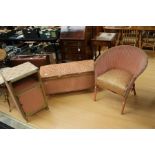 ***OBJECT LOCATION BISHTON HALL***A Lloyd Loom style bedroom items including a chair, blanket box,