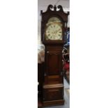 George III eight day longcase clock with enamelled painted dial, harbour scene, Roman numerals,