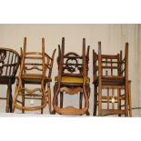 A collection of assorted chairs, comprising an early Victorian rosewood balloon back parlour chair
