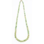 A vintage nephrite jade necklace, comprising a single graduated row of round beads, the largest