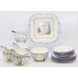 Shelley Tea Service, six cups, saucers, plates, large plate and milk jug, Design No. 723404. (one