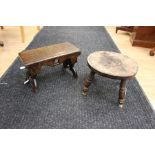 18th Century small English oak stool with heart shaped design along with a mid 19th Century
