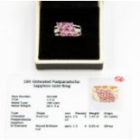 An 18k white gold unheated padparadscha sapphire and diamond ring, size M, gross weight approx 6.