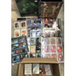 Two large boxes of modern trading card odds, promo, unopened packs, includes 18 sets, two promo