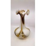 Jack in the pulpit vase. Clear/gold colour combined with opaque white contrast. Crimped rim. H25cm