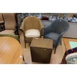 Two Lloyd Loom style bedroom chairs with a linen basket, Chair Dimensions Height 80cm, Width 51cm,