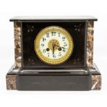 A French black and variegated marble mantel clock, circa 1900, of rectangular outline, the case