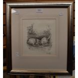 A collection of prints including Russel Flint etchings, chalk and pencil and watercolour mediums