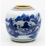 A Chinese blue and white ginger jar, probably 18th Century, hole to base for lamp use