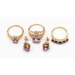 A collection of contemporary amethyst jewellery, to include; a pair of 9ct Uruguayan amethyst set