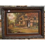 A 19th Century Marstons Burton Ales oil on canvas, depicting figures by a Burton Inn, possibly