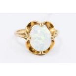 A 9ct gold opal ladies dress ring, the opal claw set and open backed, ring size S, 3.24 grams