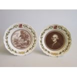 Two Wedgwood Plates  One printed with Etruria Hall and the other with a printed portrait of Josiah
