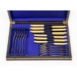 An early 20th Century "Eye Witness Sheffield Prada" 6 piece flatware service, stamped, cased