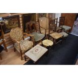 A collection of assorted chairs, comprising Art Deco floral pattern open armchair in beech, a 19th
