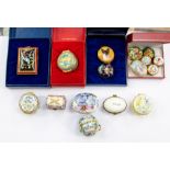 A group of miscellaneous enamel boxes (snuff, pill, patch and scent bottles holders) makers to