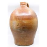 Two large 17th Century style Stoneware wine flasks / pilgrim's flasks with single loop handles,