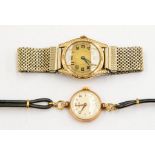 A ladies 9ct gold Majex watch, round cream dial, baton markers, subsidiary dial on leather cord