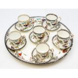 Early 20th Century ceramic/china tray with six coffee cans and saucers, with Chinese design