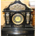 A 19th Century eight day slate cased mantel clock, probably French, 51cm high, 49cm wide, 17cm deep