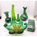 Mid 20thC Murano green and brown glass centrepiece, along with a hand painted green glass