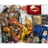 A quantity of costume jewellery including, a gold-plated ladies Rotary wristwatch in box; Art Deco