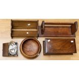 A collection of treen to include book shelves, mahogany boxes, bowls, jewellery box, along with some