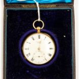 An 18ct gold Marshall of London pocket watch, white enamel dial with roman numeral markers,