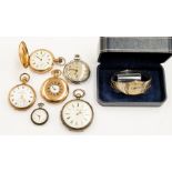 A collection of assorted pocket watches, to include two silver open faced versions 9one with