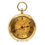 An Edwardian 9ct gold ladies open faced pocket watch, gold tone dial, with folitae decoration to the