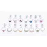 Fifteen gem-set silver rings, including green sapphire, lavender quartz, rainbow sapphire, pink