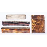 A late 19th Century tortoiseshell calling card case, of rectangular outline, together with three