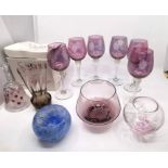 Caithness Glass vase along with 3 Caithness bowls. One being pink hue glass with etched floral