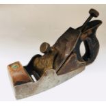 Norris of London woodworking plane, brass and steel construction with ebonised wooden handle