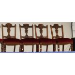 A set of four late Victorian Aesthetic mahogany dining chairs and three Victorian balloon back