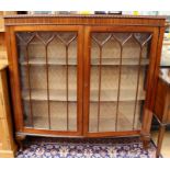 An early 20th Century two door glazed bookcase, bow fronted form, the doors with Gothic shaped