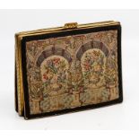 A mid 20th Century ladies embroidered purse with opera glass and matching compact inside