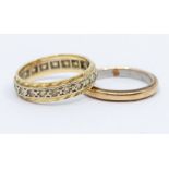 An 18ct gold stone set eternity ring, set with white stones, size K, total gross weight approx 2.