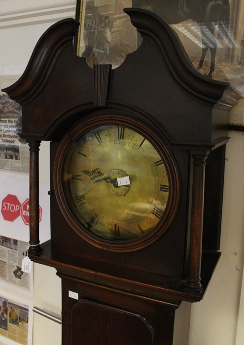 George II round brass face single hour longcase clock, no makers name,  9 1/2 inch dial with smaller - Image 2 of 2