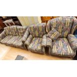 A Greensmith traditional three piece suite, comprising a three seater settee and two armchairs, in