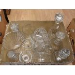 A group of Edwardian and later cut glass ware including decanters and a celery vase