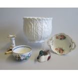 A Small Selection of Coalport Porcelain  including a White Glazed Plant Pot, Candlestick,  Small