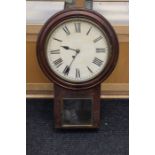 A 19th Century mahogany wall clock, black Roman numerals on a white dial, 74cms high approx