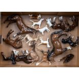 A collection of Beswick horses, donkeys and hunting dogs CR donkey is AF