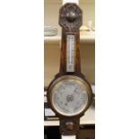 Early 20th Century oak barometer and thermometer