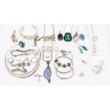 Silver and white metal jewellery - earrings, rings, bracelets, pendant, gem-set, filigree, enamel