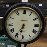 A late 19th Century fusee wall clock, by JH Weeks, Bedford, with black Roman numerals, 47cms