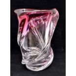 Studio glass; French modern twist vase, flash ruby colouring, signed to base VAL ST LAMBERT, 1950's