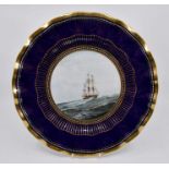 Royal Crown Derby: Two Royal Crown Derby plates, cobalt blue ground with gilt and jewelled